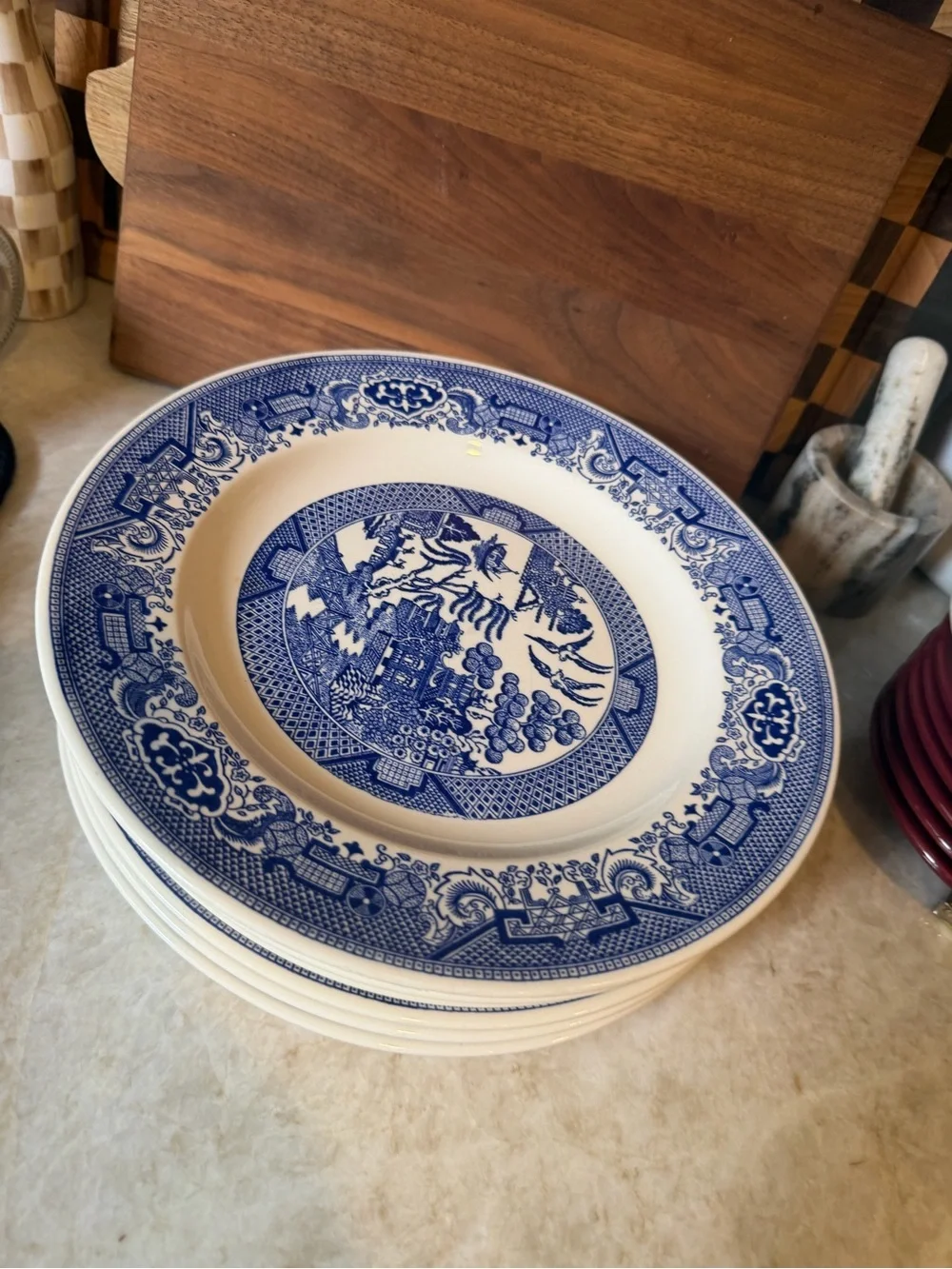 Set of 8 Vintage Blue Willow Royal China 10” dinner plates
